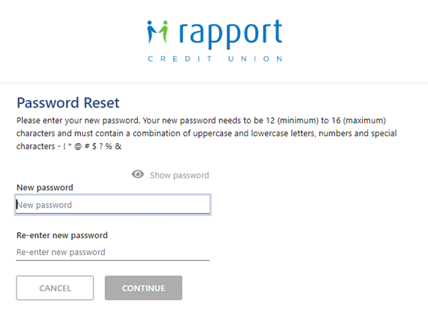 Create your new online banking password